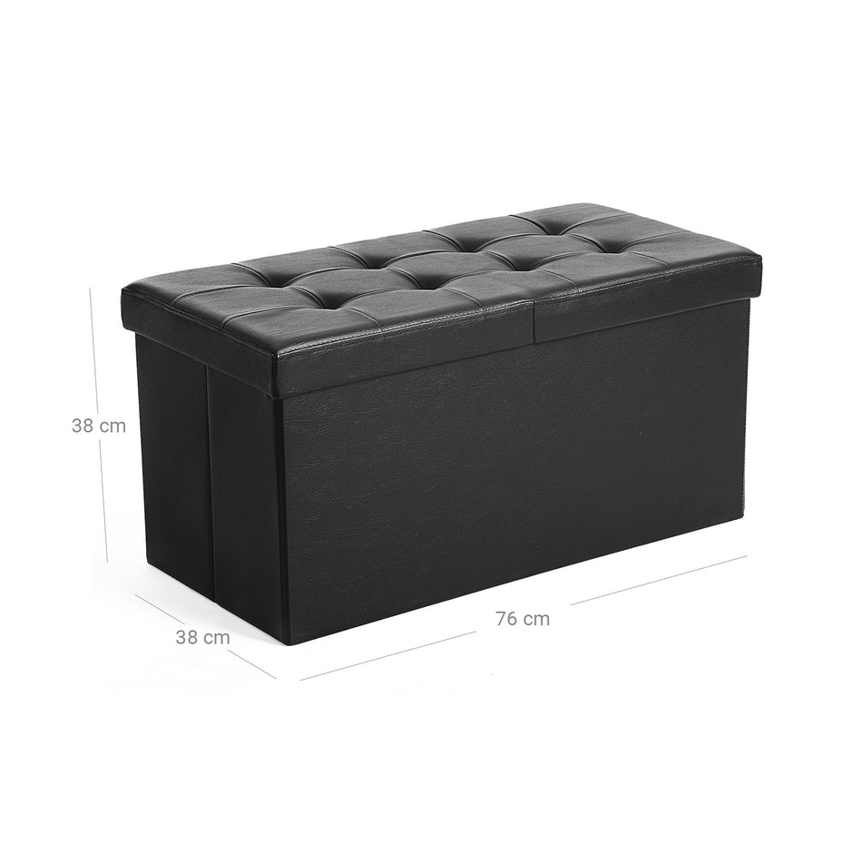 Folding Ottoman Bench – PU Leather and Foam – Brown – 80L Storage Chest with High Weight Capacity