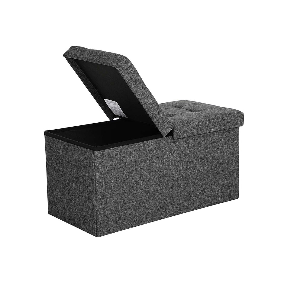 Linen Look Ottoman – Foam, MDF – Dark Grey – Folding Design, 80L Capacity