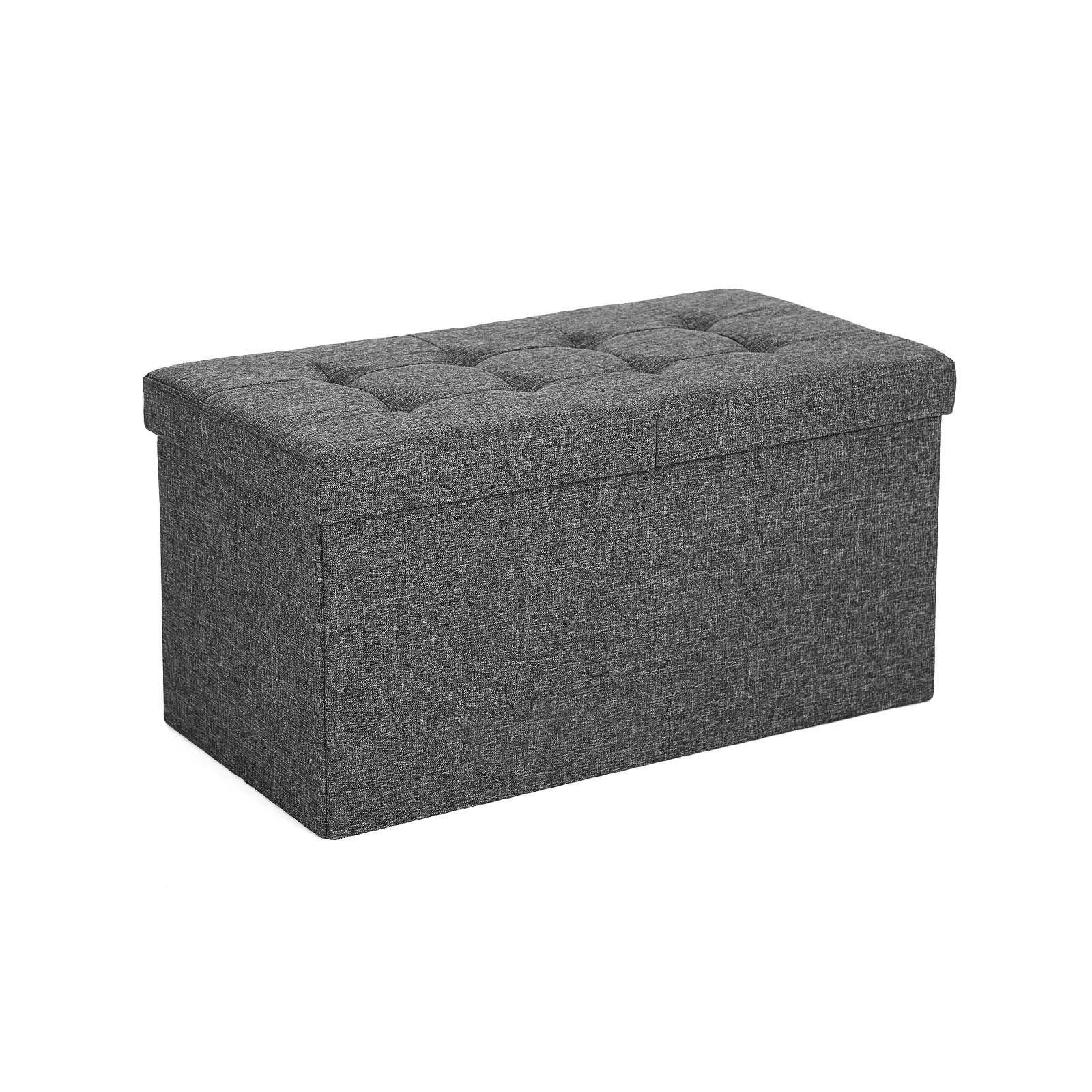 Linen Look Ottoman – Foam, MDF – Dark Grey – Folding Design, 80L Capacity