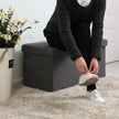 Linen Look Ottoman – Foam, MDF – Dark Grey – Folding Design, 80L Capacity