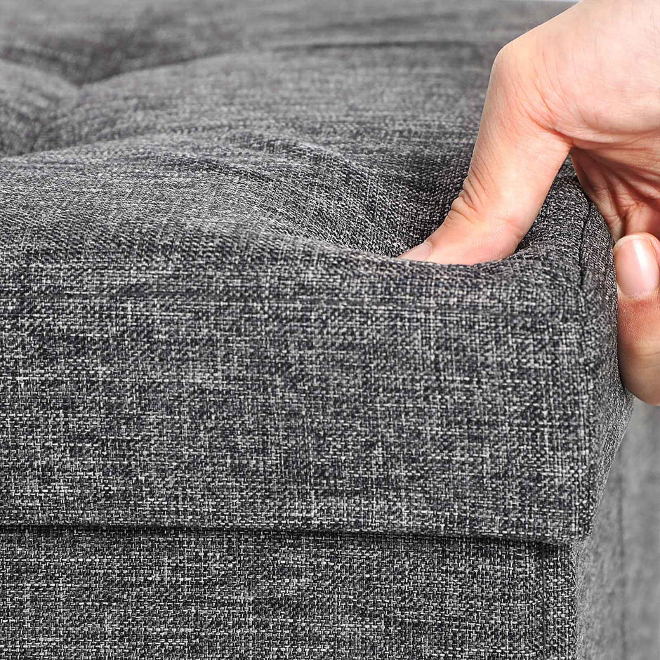 Linen Look Ottoman – Foam, MDF – Dark Grey – Folding Design, 80L Capacity
