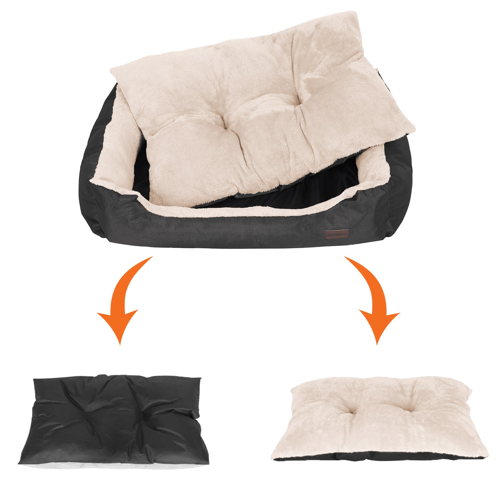 Dog Bed – Fabric – Black – Reversible Cushion 80x65x20 cm