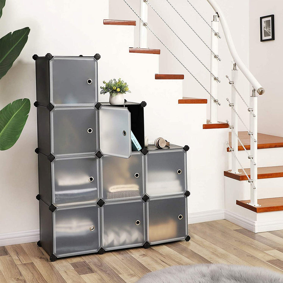 9 Cube Storage Organizer – Quality Plastic – White – Easy Assembly with Doors