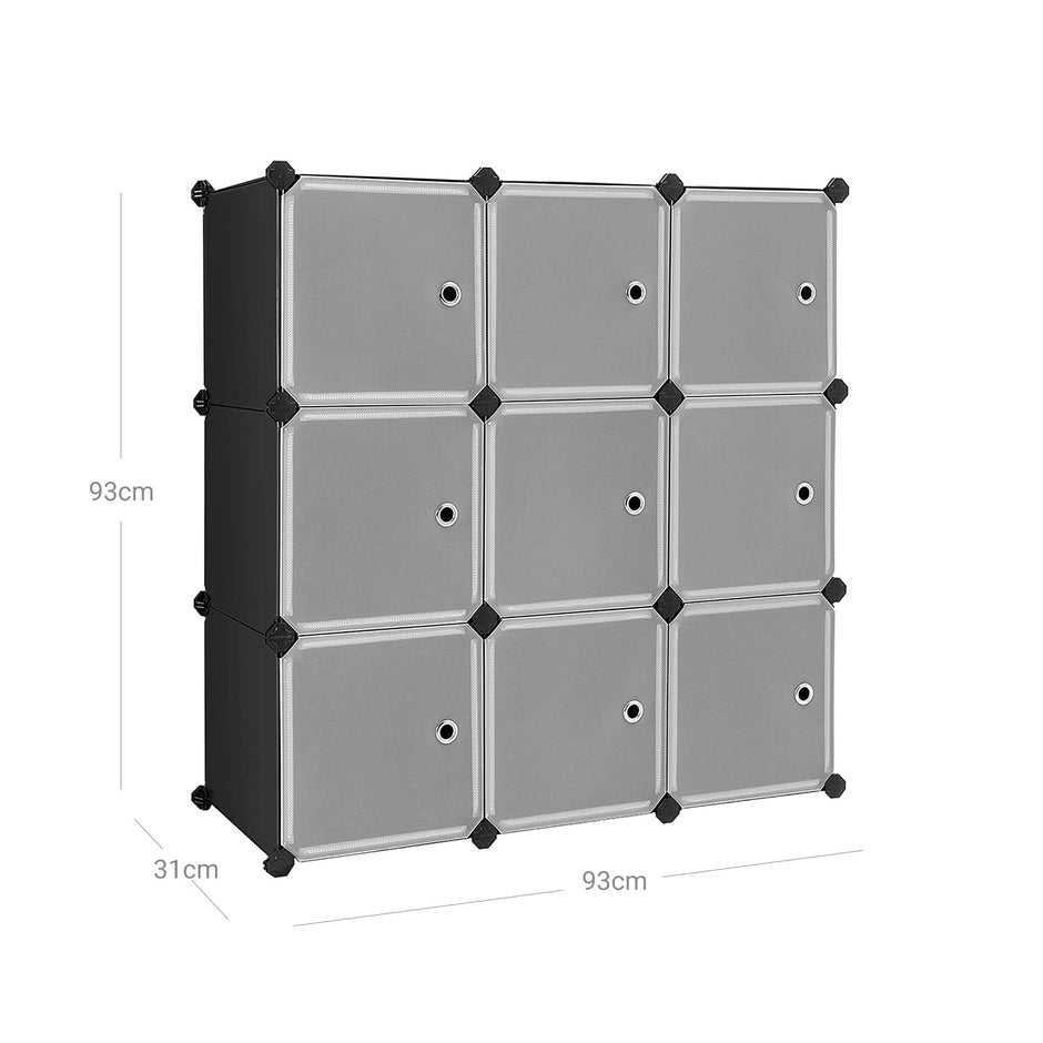 9 Cube Storage Organizer – Quality Plastic – White – Easy Assembly with Doors