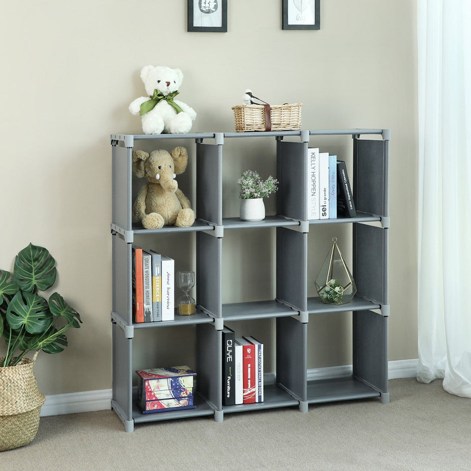 9-Cube Storage Shelf – MDF – Black – DIY Organizer Rack for Family Study and Living Room