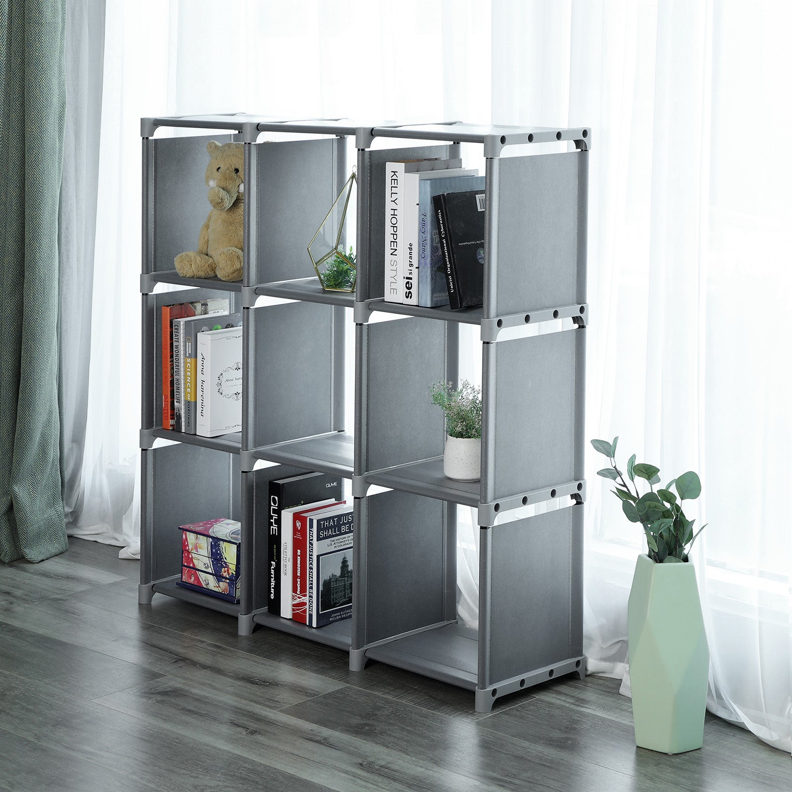 9-Cube Storage Shelf – MDF – Black – DIY Organizer Rack for Family Study and Living Room