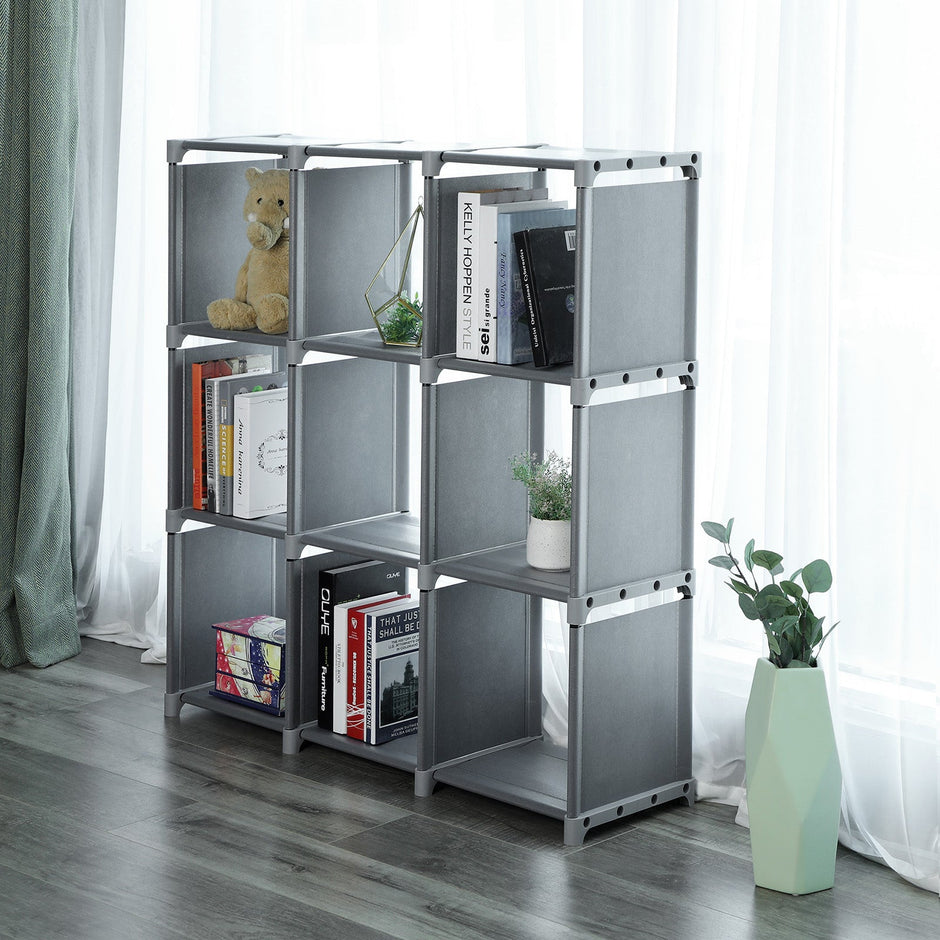 9-Cube Storage Shelf – MDF – Black – DIY Organizer Rack for Family Study and Living Room