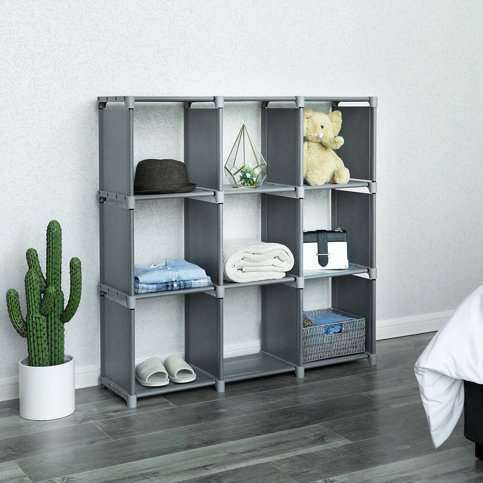 9-Cube Storage Shelf – MDF – Black – DIY Organizer Rack for Family Study and Living Room