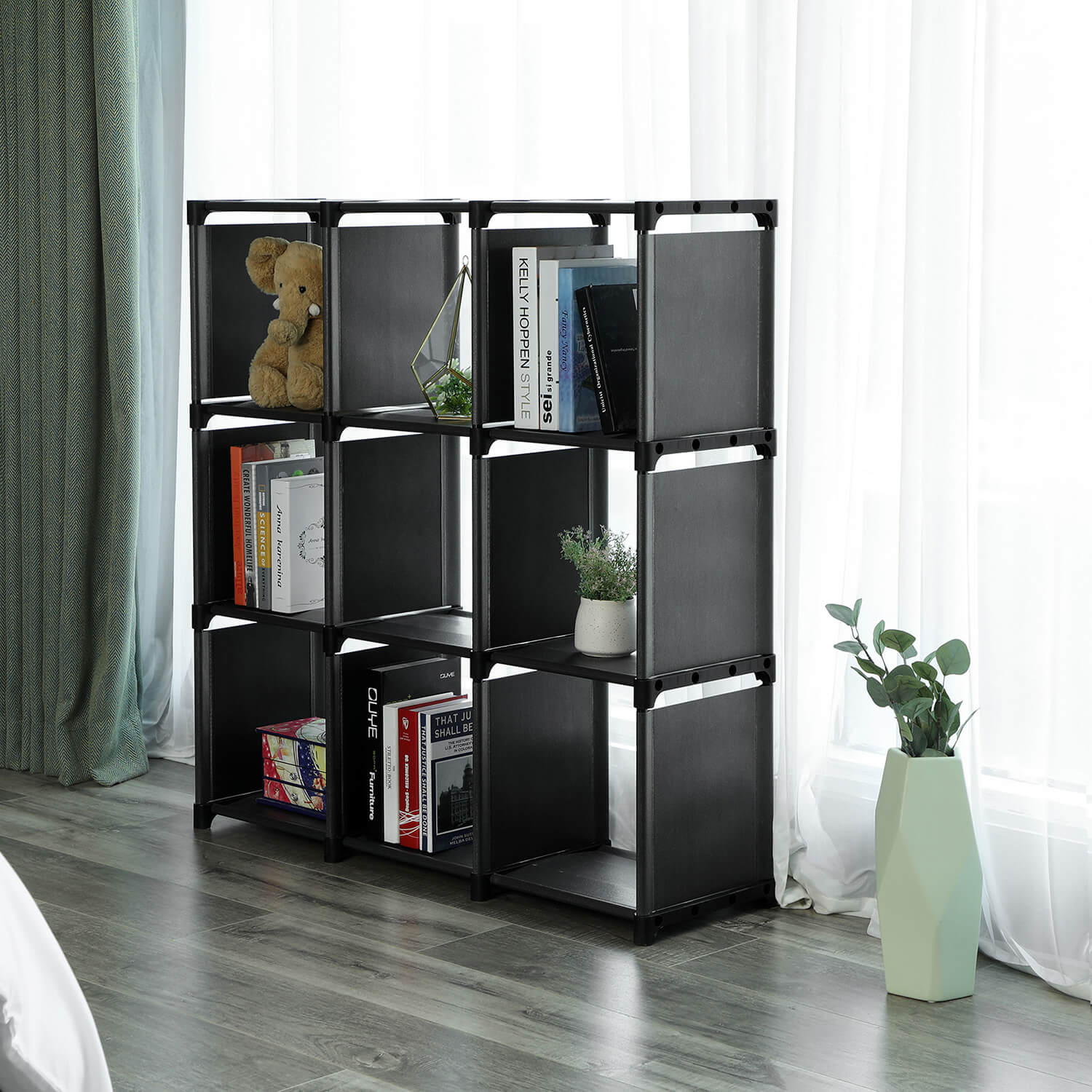 Open Bookcase – Engineered Wood – Black – 9-Cube Design for Versatile Storage