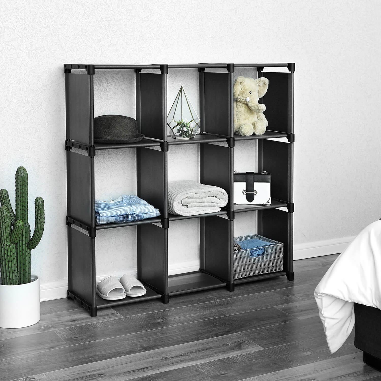 Open Bookcase – Engineered Wood – Black – 9-Cube Design for Versatile Storage