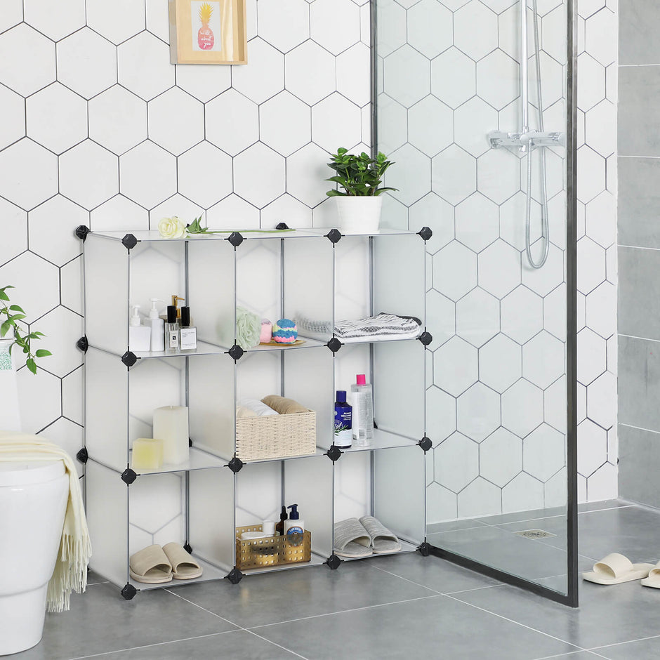 Storage Organizer – Plastic – White – 9-Cube Design for Versatile Shelving