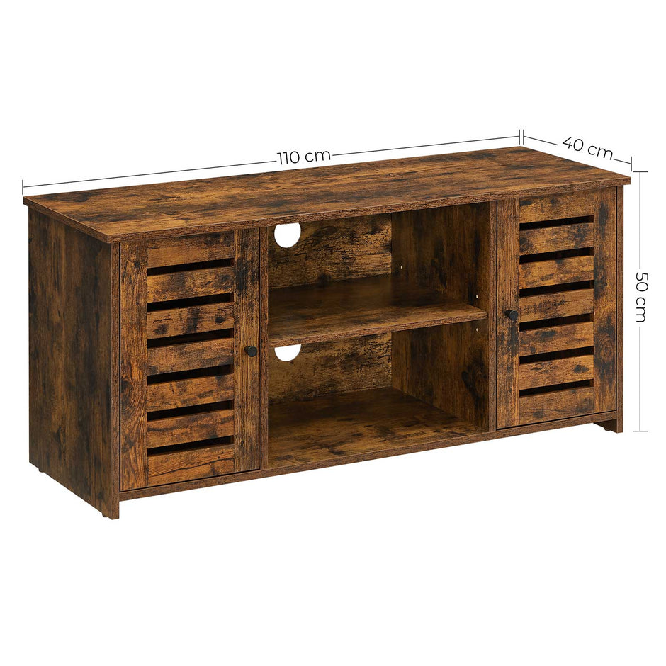 TV Cabinet – Engineered Wood – Rustic Brown – Adjustable Shelves with Cable Management