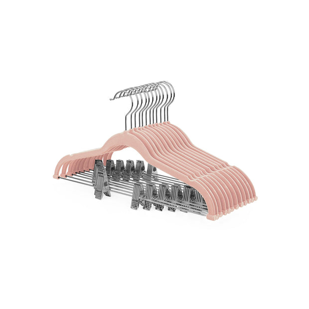 Adjustable Pants Hangers – Velvet – Grey – 12 Pieces with Clips and Non-Slip Design