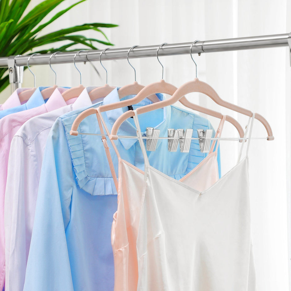 Adjustable Pants Hangers – Velvet – Grey – 12 Pieces with Clips and Non-Slip Design