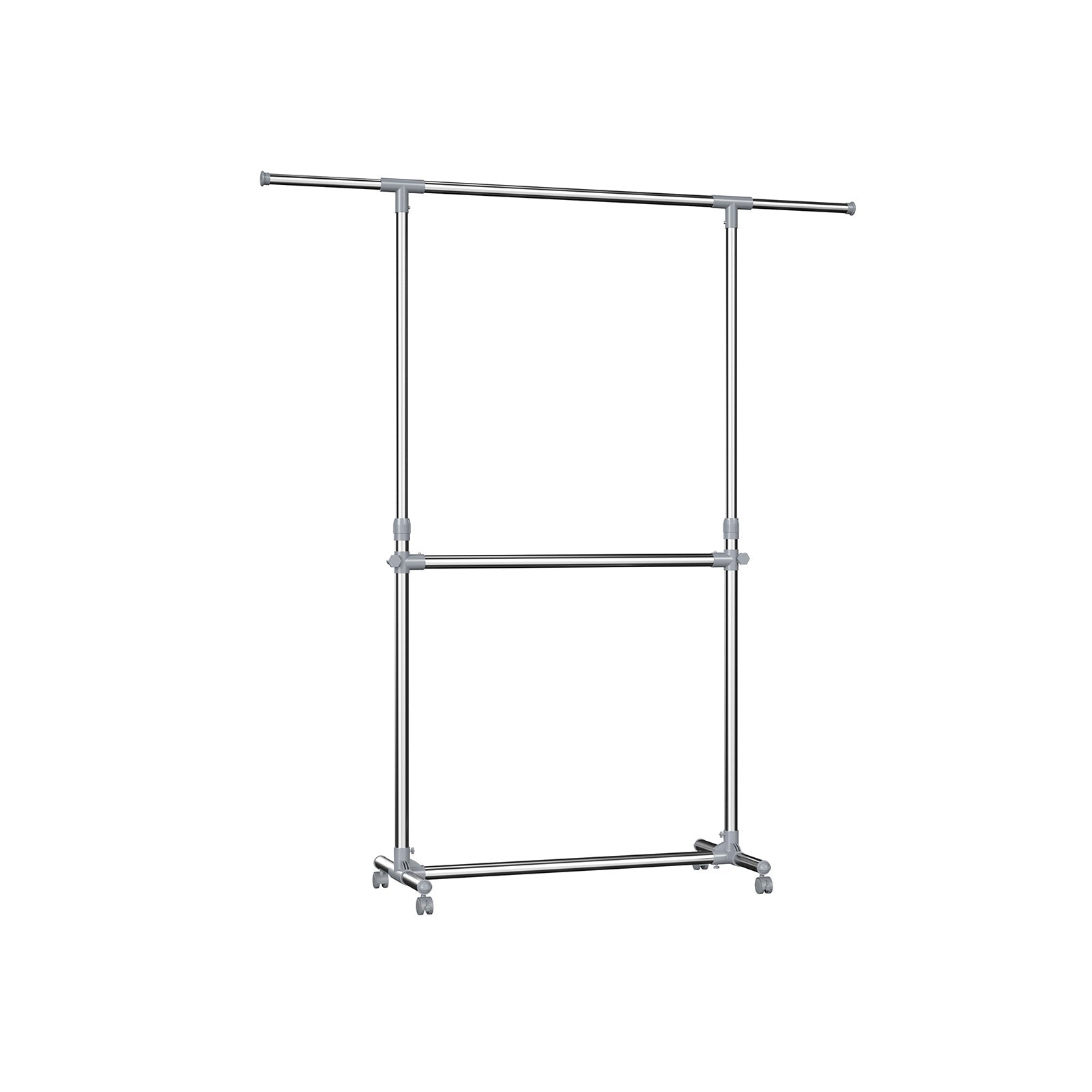 Adjustable Garment Rack – Stainless Steel – Metallic – Height Adjustable with Middle Rail