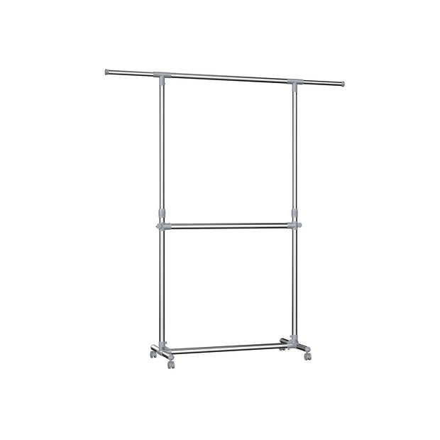Adjustable Garment Rack – Stainless Steel – Metallic – Height Adjustable with Middle Rail