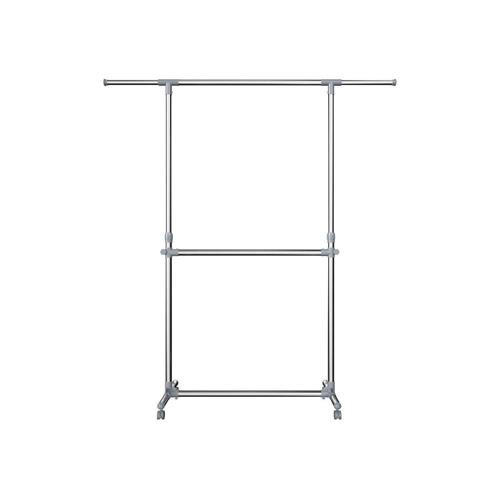 Adjustable Garment Rack – Stainless Steel – Metallic – Height Adjustable with Middle Rail