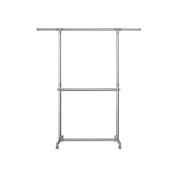 Adjustable Garment Rack – Stainless Steel – Metallic – Height Adjustable with Middle Rail