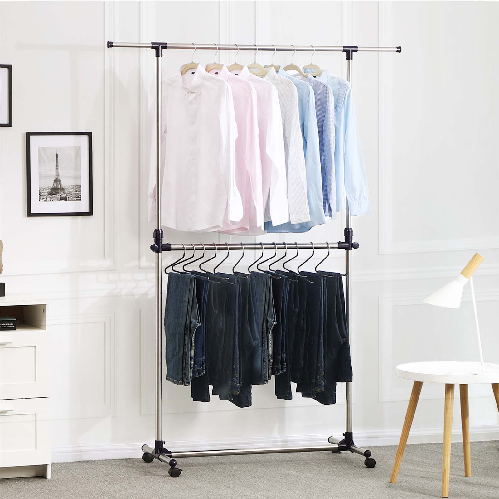 Adjustable Garment Rack – Stainless Steel – Silver – Middle Rail Design