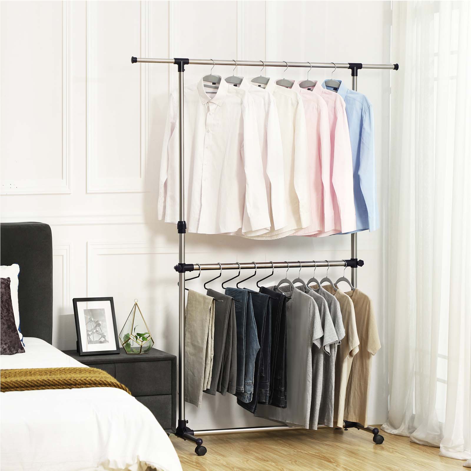 Adjustable Garment Rack – Stainless Steel – Silver – Middle Rail Design