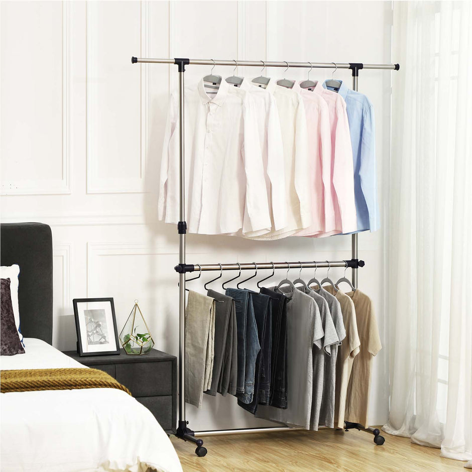 Adjustable Garment Rack – Stainless Steel – Silver – Middle Rail Design