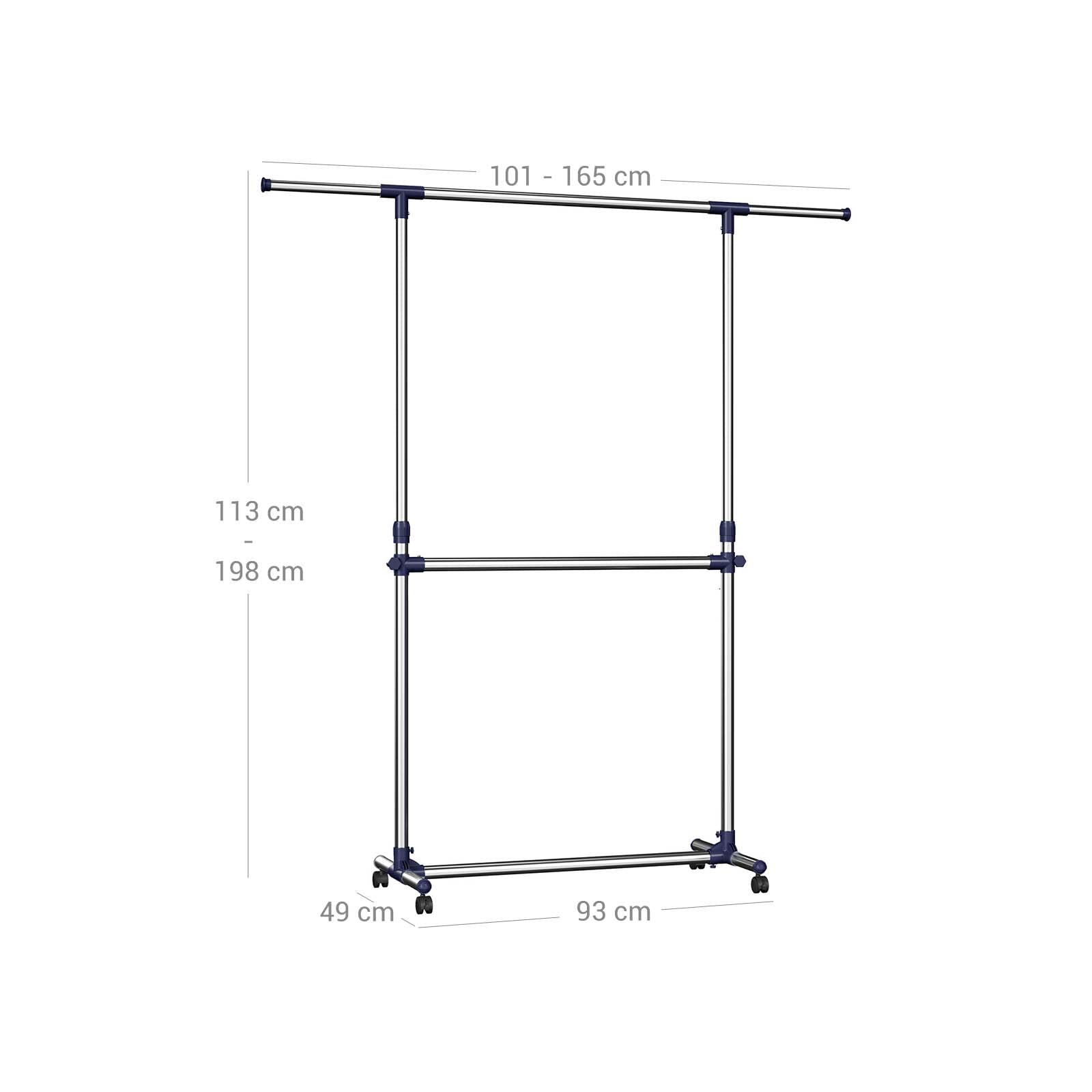 Adjustable Garment Rack – Stainless Steel – Silver – Middle Rail Design