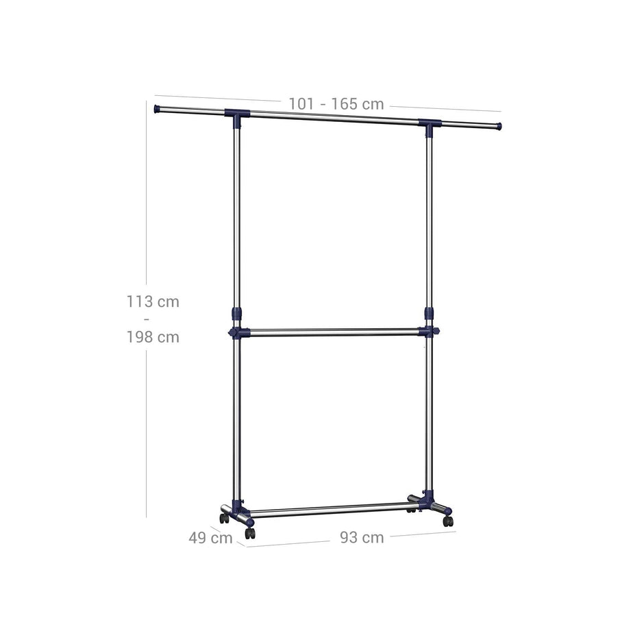 Adjustable Garment Rack – Stainless Steel – Silver – Middle Rail Design