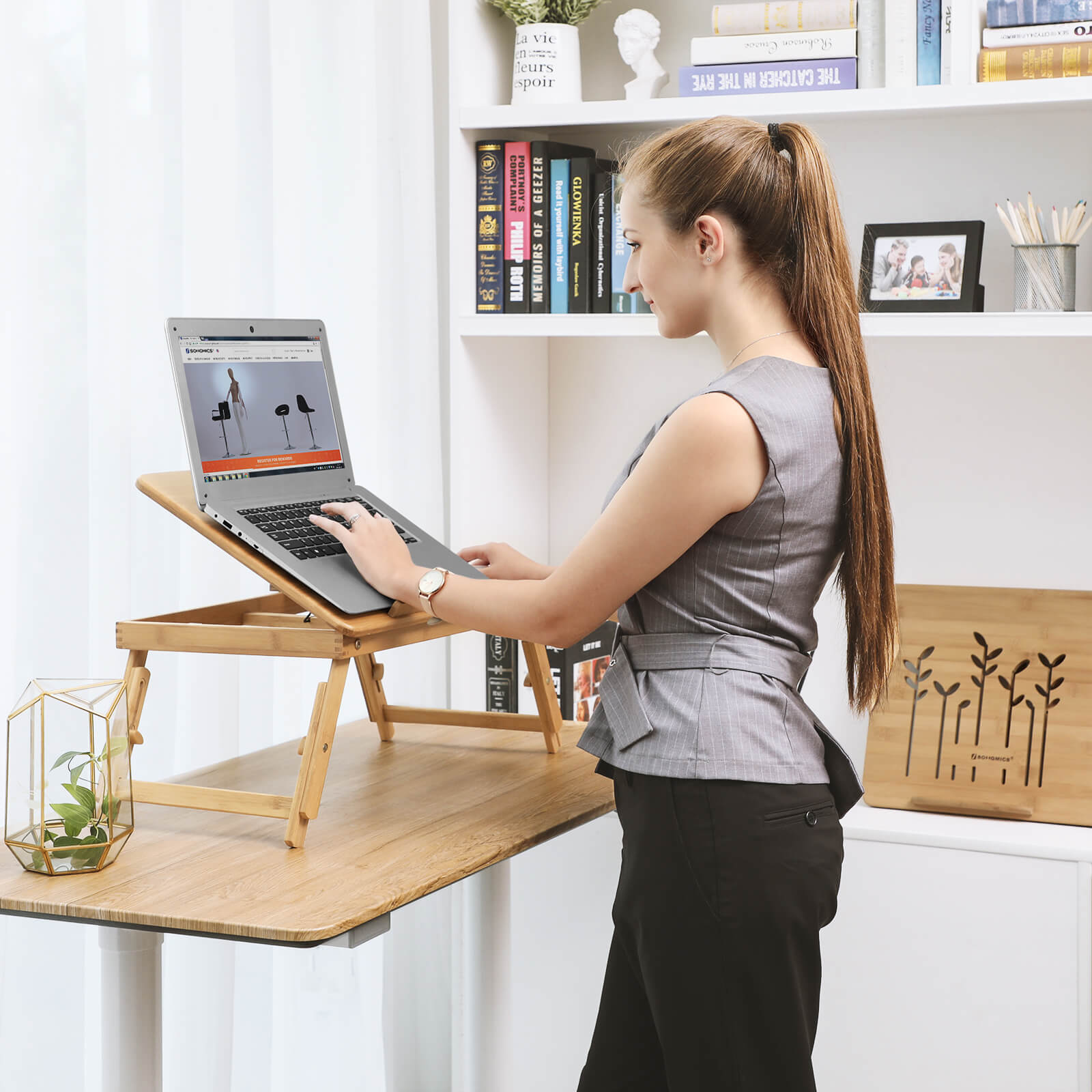 Adjustable Laptop Table – Bamboo – Natural – Folding with Drawer