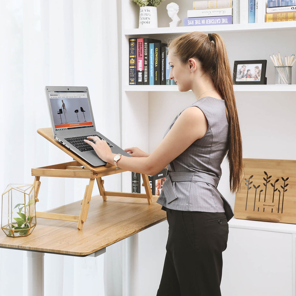 Adjustable Laptop Table – Bamboo – Natural – Folding with Drawer