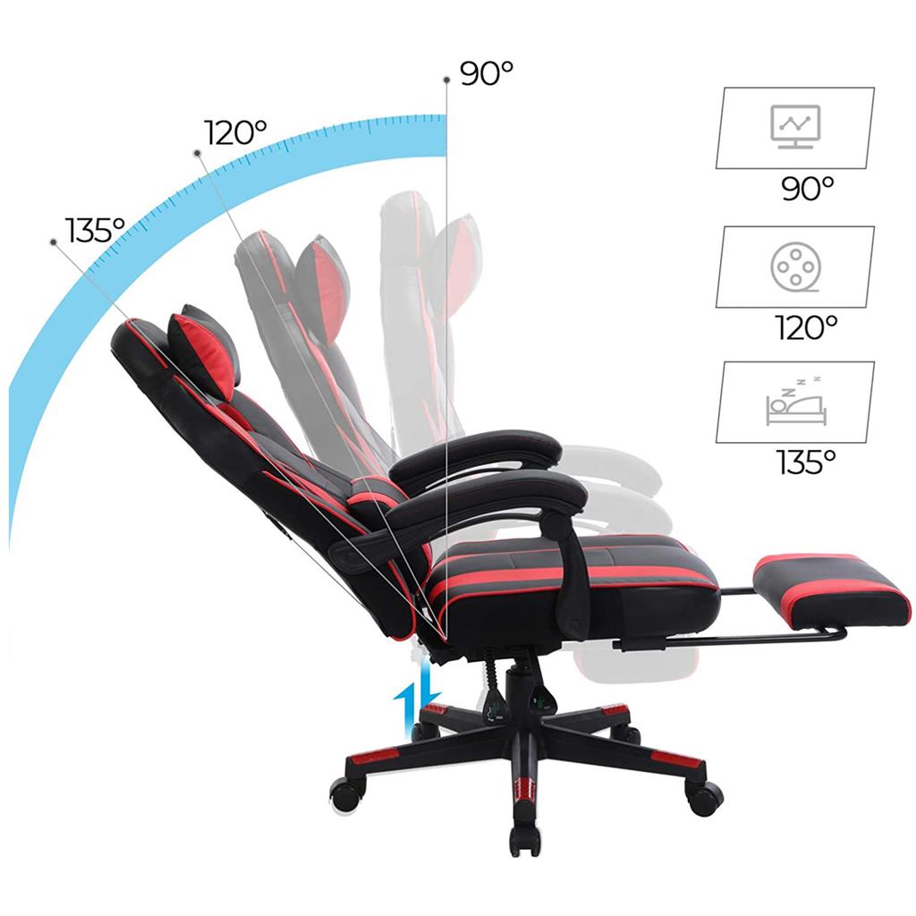 Adjustable Office Chair – Fabric – Black and Red – Ergonomic Design with Footrest and Lumbar Support