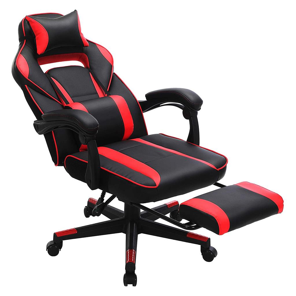 Adjustable Office Chair – Fabric – Black and Red – Ergonomic Design with Footrest and Lumbar Support