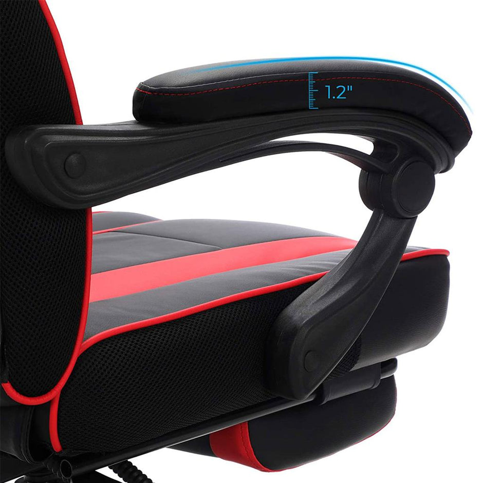 Adjustable Office Chair – Fabric – Black and Red – Ergonomic Design with Footrest and Lumbar Support