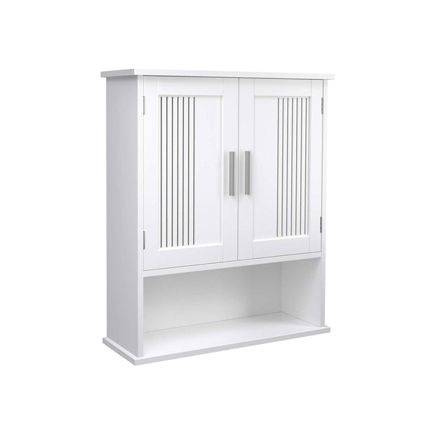 Wall Cabinet – Wood – White – Adjustable Shelf with Double Doors and Open Shelf