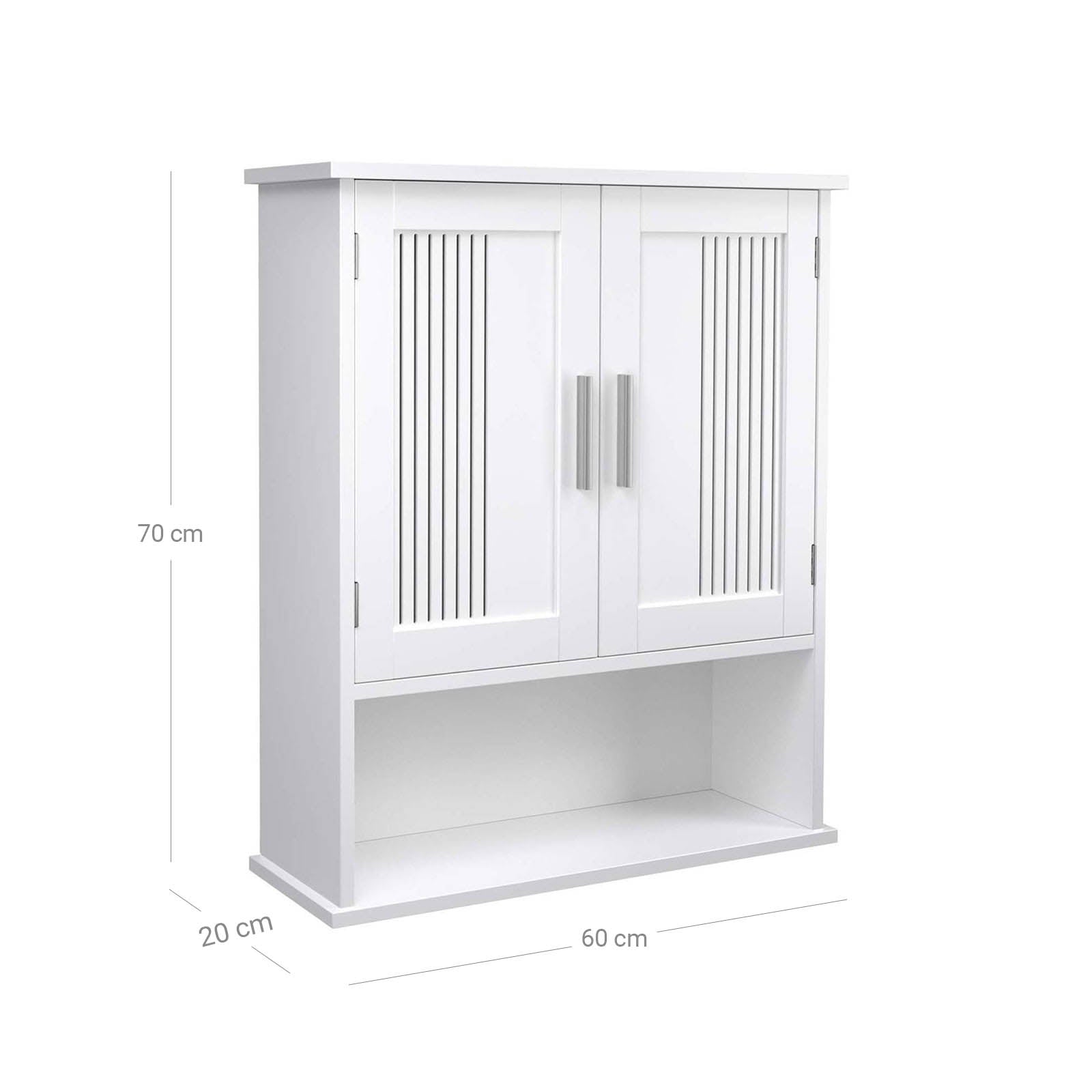 Wall Cabinet – Wood – White – Adjustable Shelf with Double Doors and Open Shelf