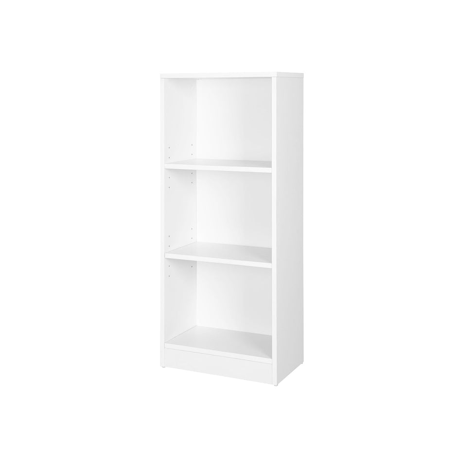3-Tier Bookcase – Wooden – White – Adjustable Shelves and File Organizer