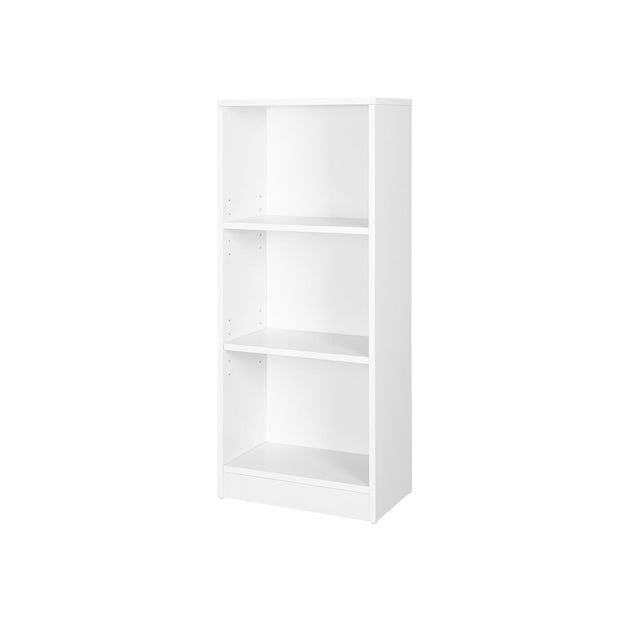 3-Tier Bookcase – Wooden – White – Adjustable Shelves and File Organizer