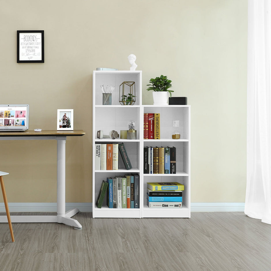 3-Tier Bookcase – Wooden – White – Adjustable Shelves and File Organizer