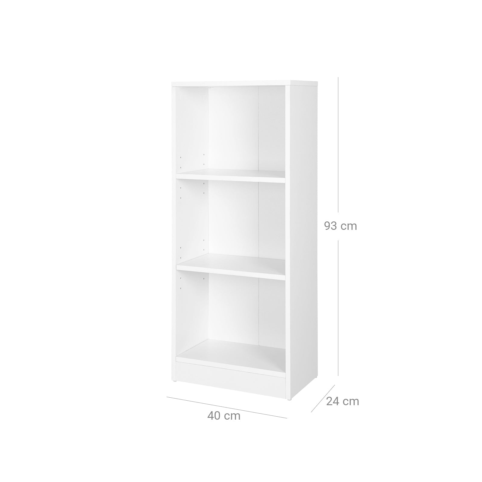 3-Tier Bookcase – Wooden – White – Adjustable Shelves and File Organizer