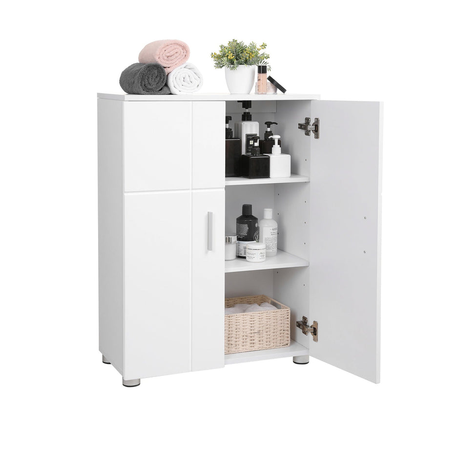 Floor Cabinet – Engineered Wood – White – Double Door with Adjustable Shelves and Buffer Hinges