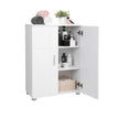 Floor Cabinet – Engineered Wood – White – Double Door with Adjustable Shelves and Buffer Hinges