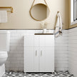 Floor Cabinet – Engineered Wood – White – Double Door with Adjustable Shelves and Buffer Hinges