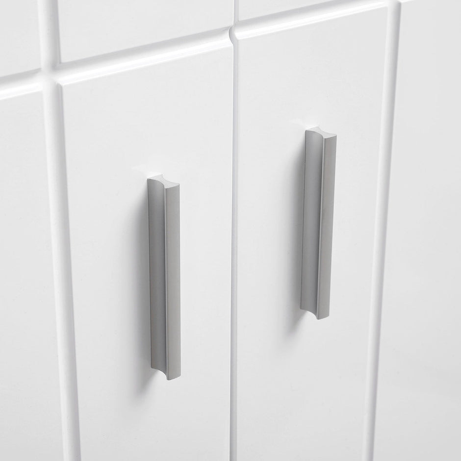 Floor Cabinet – Engineered Wood – White – Double Door with Adjustable Shelves and Buffer Hinges