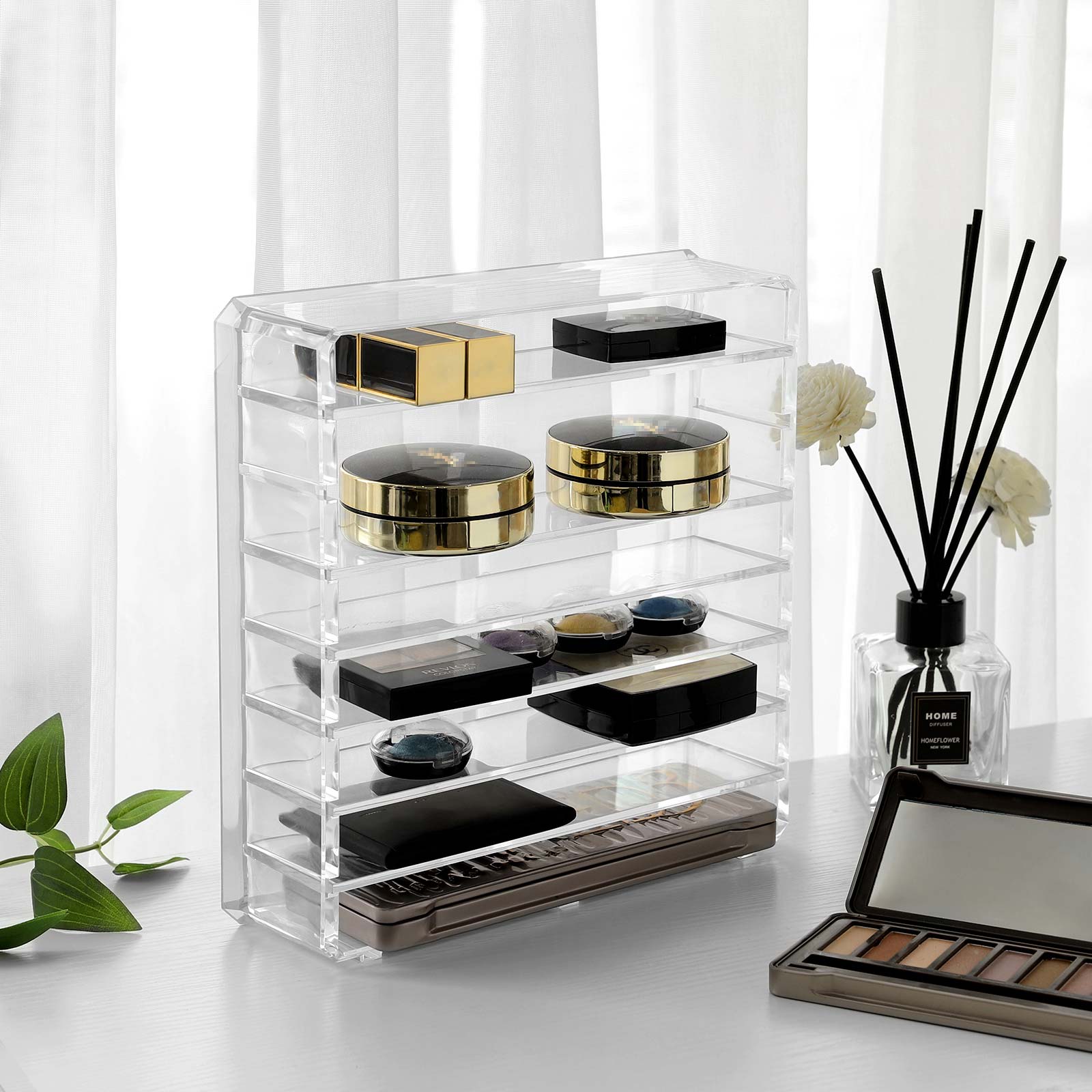 Makeup Organiser – Acrylic – Transparent – 7 Adjustable Shelves
