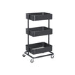 Rolling Cart – Metal – Black – 3-Tier with Height Adjustable Shelves and Brakes