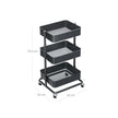 Rolling Cart – Metal – Black – 3-Tier with Height Adjustable Shelves and Brakes