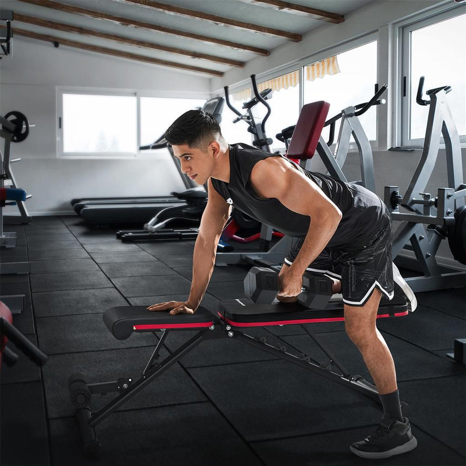 Adjustable Foldable Weight Bench – Steel – Black and Red – Tilting Backrest and Seat
