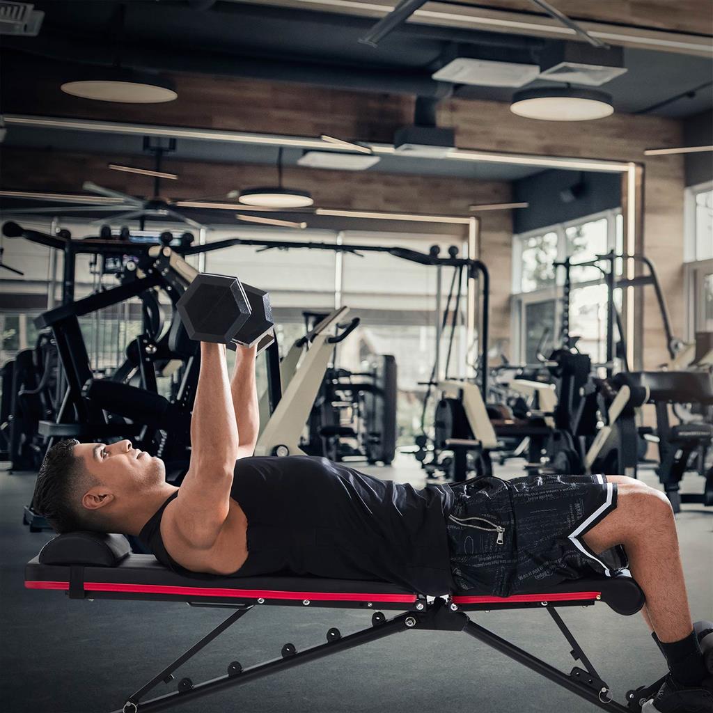 Adjustable Foldable Weight Bench – Steel – Black and Red – Tilting Backrest and Seat