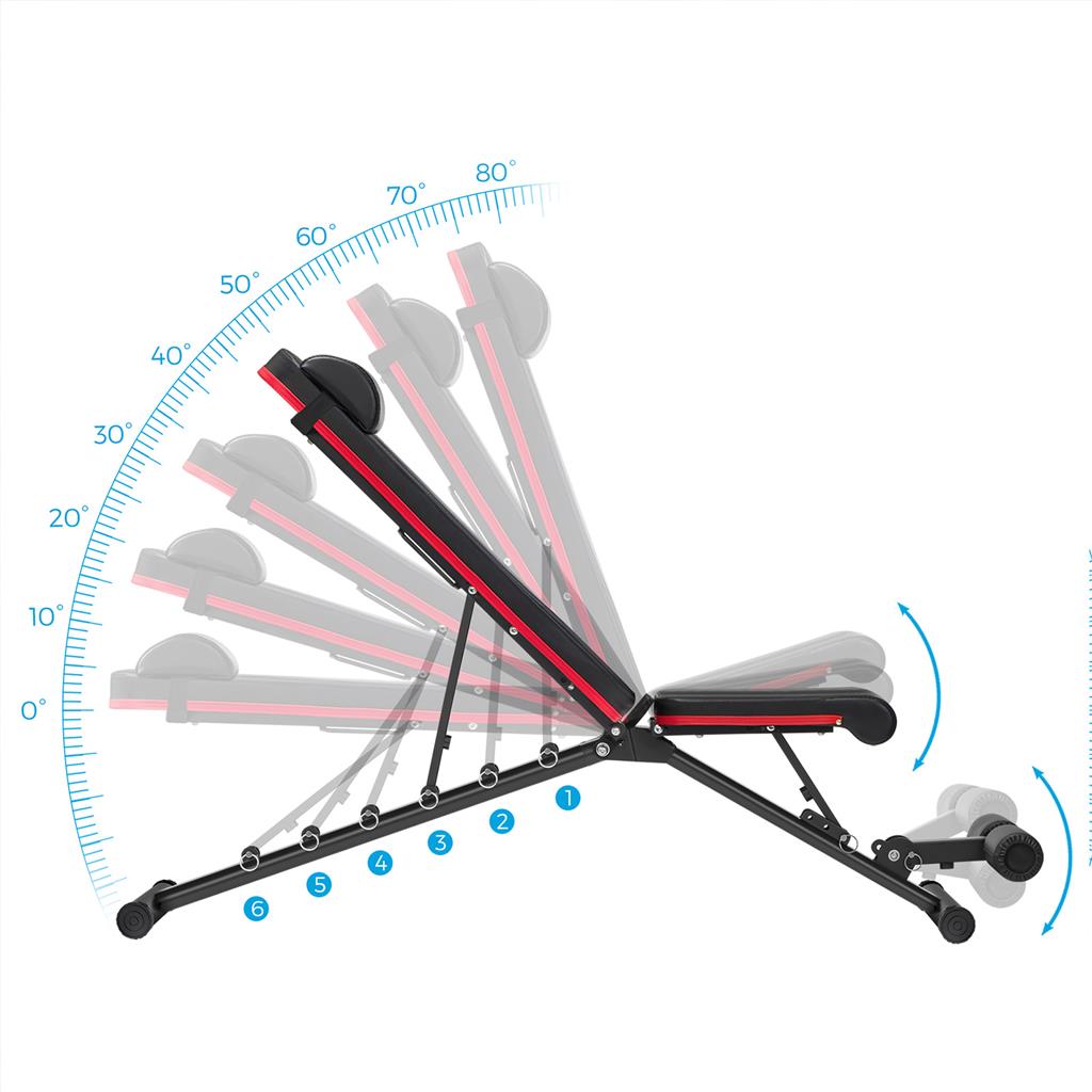 Adjustable Foldable Weight Bench – Steel – Black and Red – Tilting Backrest and Seat