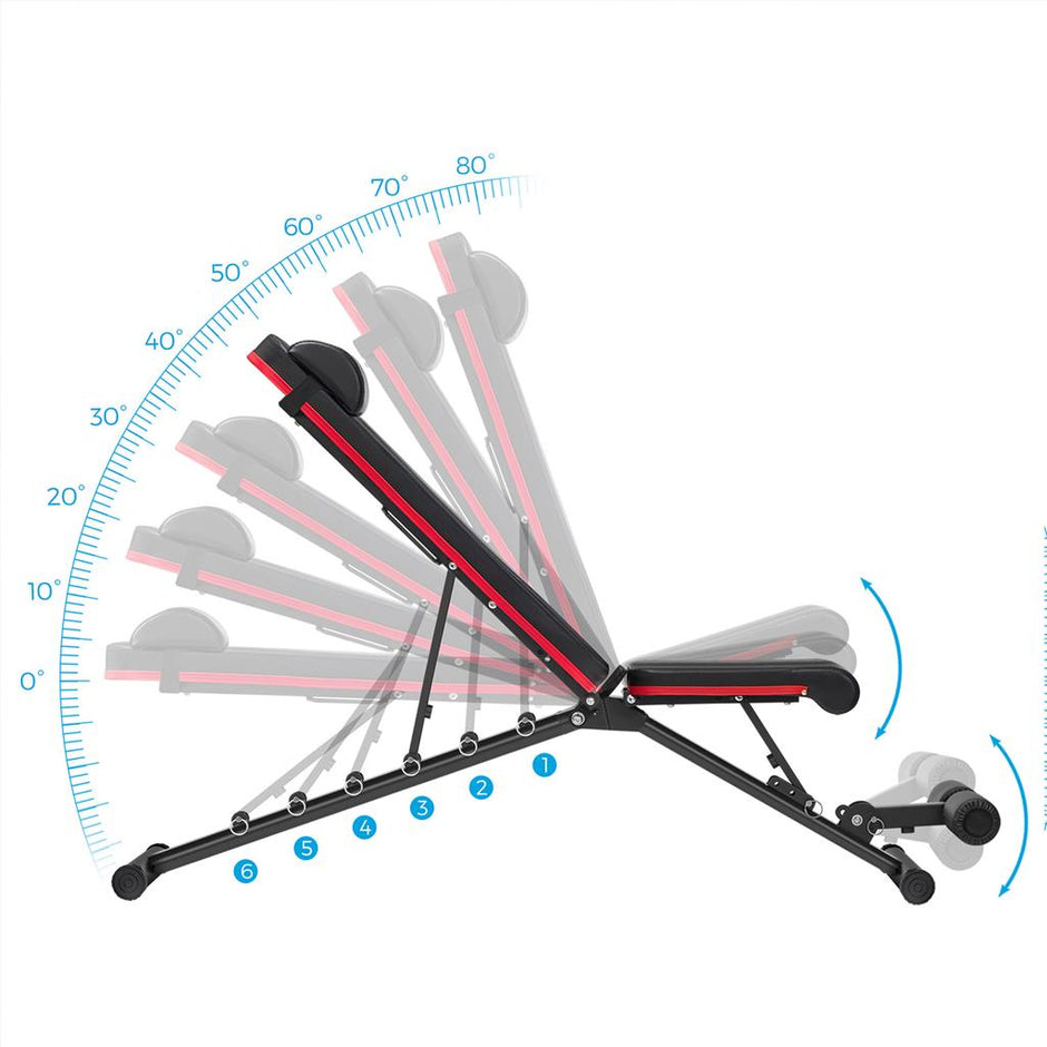 Adjustable Foldable Weight Bench – Steel – Black and Red – Tilting Backrest and Seat