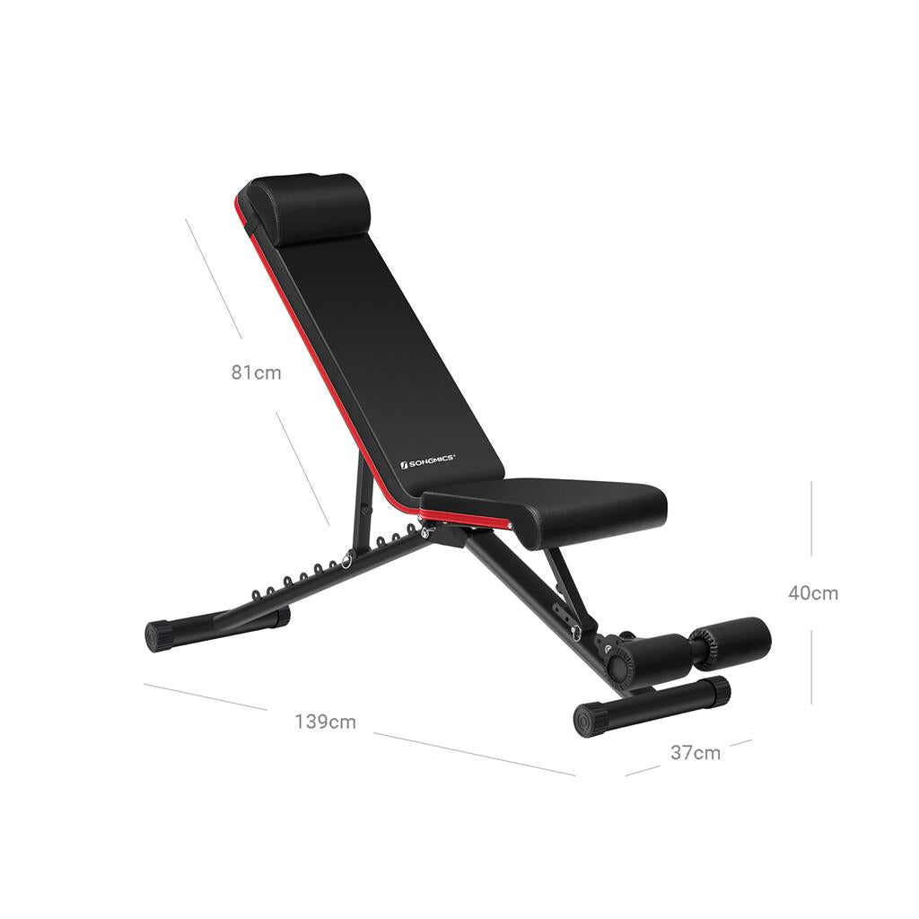 Adjustable Foldable Weight Bench – Steel – Black and Red – Tilting Backrest and Seat